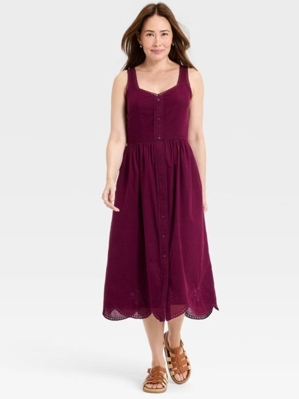 Universal Thread Berry Purple Button-Front Midi Dress - S